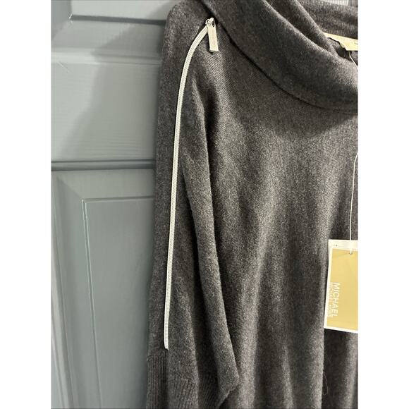 Michael Kors Women's Sweater Zipper Sleeves Gray Size L Pullover Turtleneck - Picture 3 of 9